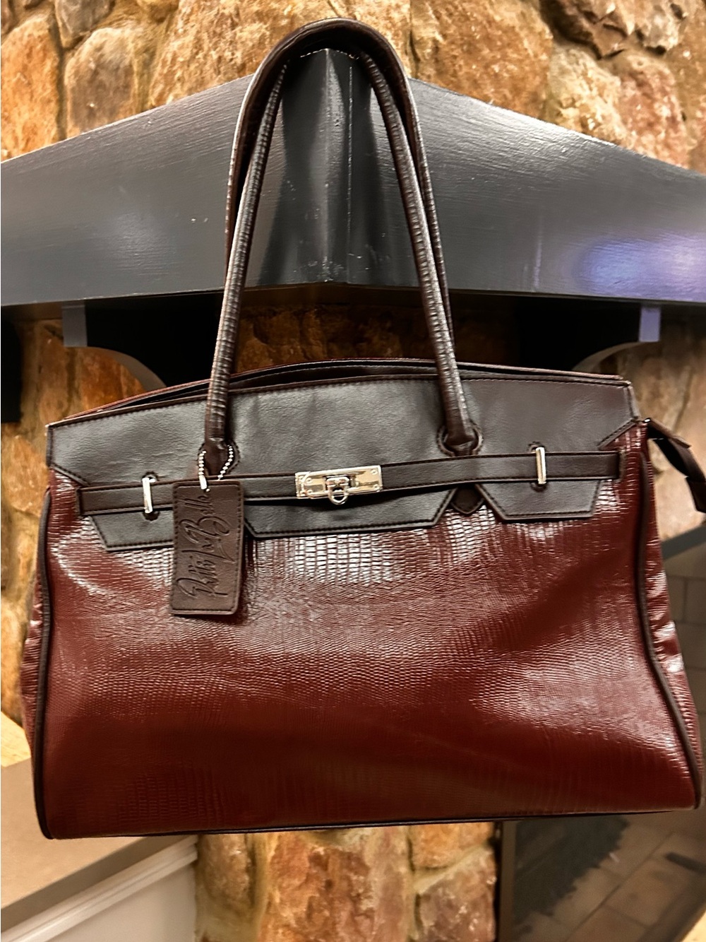 Patti La Belle Leather Wine Tote with Dark Brown Trim-Like New!